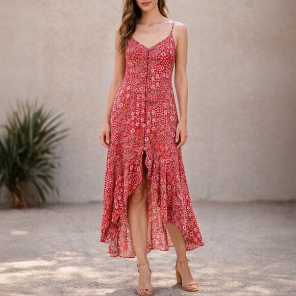 Anthropologie Dresses & Skirts - Abel The Label Anthropologie Red Floral Hi-Low Dress Size XS